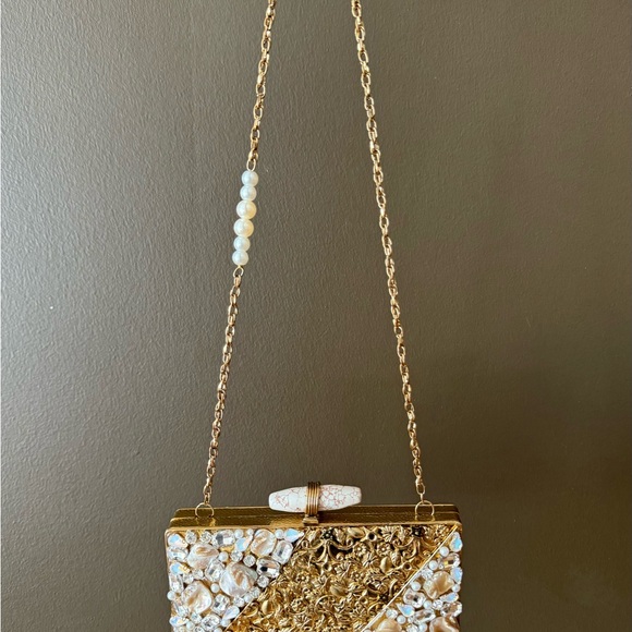 Elegant Gold and Cream Clutch Bag
